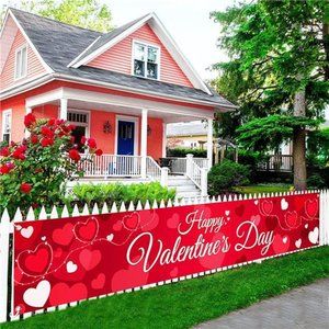 Happy Valentines Day Banner Red - 120x20 Inch